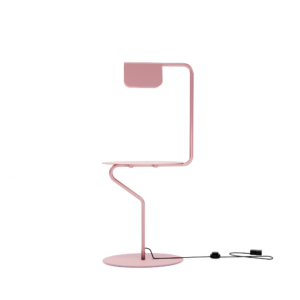 Mesa lateral Flamingo com luminária LED integrada e tampo em metal.
